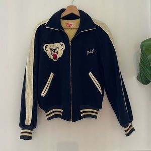 Vintage Wool Varsity Jacket size Small Navy Blue and White